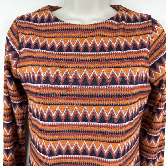 Zink London Dress Aztec Print Long Sleeve Rust Orange Small Stripes Western - Picture 2 of 12